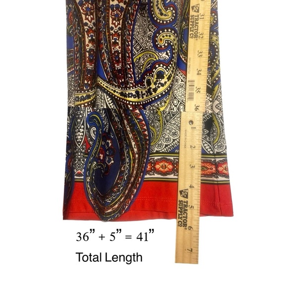 Palazzo Pants Wide-Leg Loose Vibrant Paisley Boho Artistic L Pull-on - Picture 9 of 10